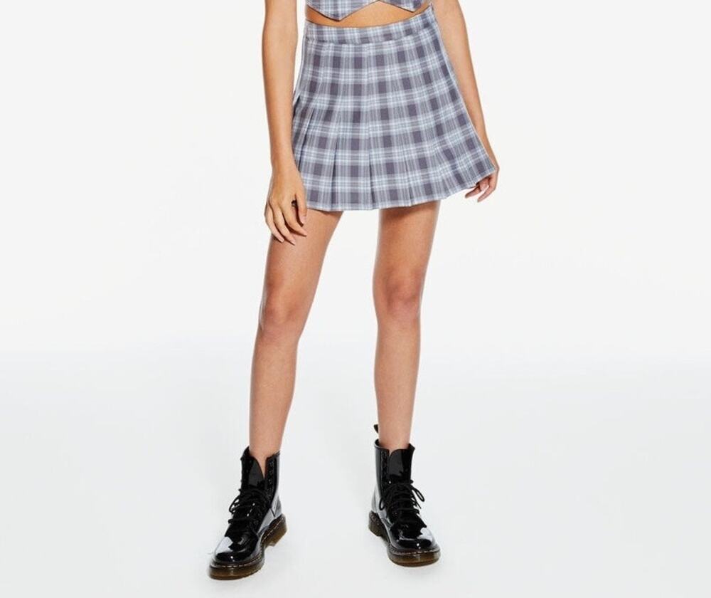 Aeropostale Gray & Blue Plaid Pleated Mini Skirt